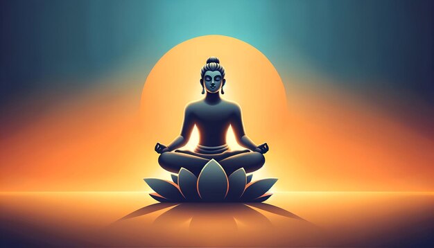 Photo illustration for mahavir jayanti with a mahavir in a meditation pose