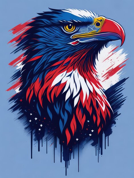 Illustration of a majestic bald eagle proudly displaying the American flag on its head