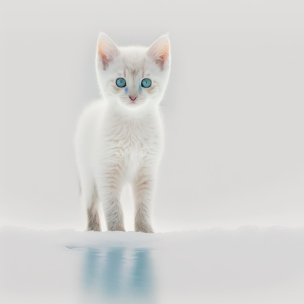 An Illustration of a Majestic and Graceful White Cat Enjoying a Serene Stroll in a Winter Wonderland, Amidst a Scenic Snowy Landscape Depicting the Calm and Beauty of Nature in Winter. created with Ge