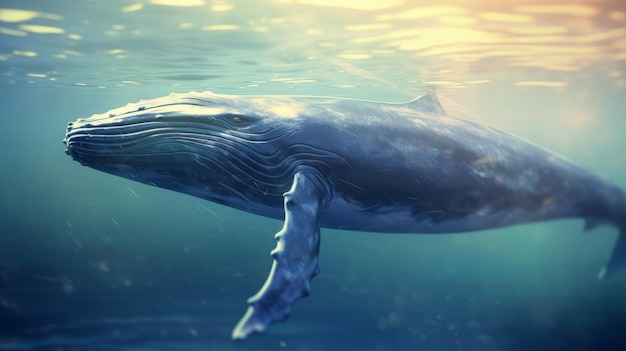 Illustration of a majestic humpback whale the sparkling ocean waters