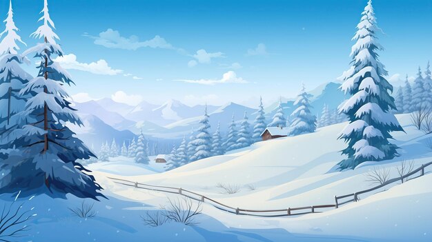 Иллюстрация величественного соснового леса, покрытого зимней страной чудес снега