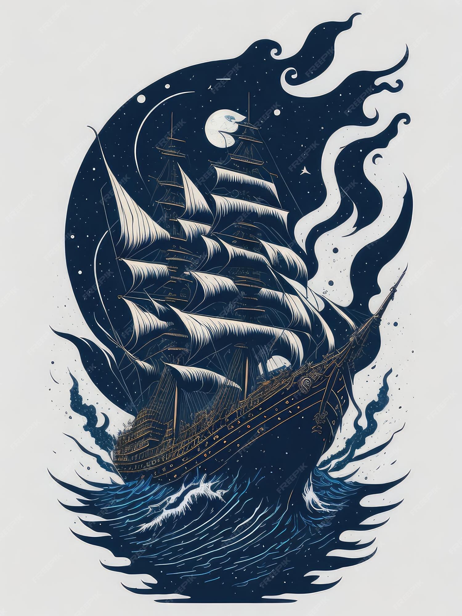 Premium Photo Illustration Of A Majestic Ship Sailing Under A Starry premium-photo-illustration-of-a-majestic-ship-sailing-under-a-starry