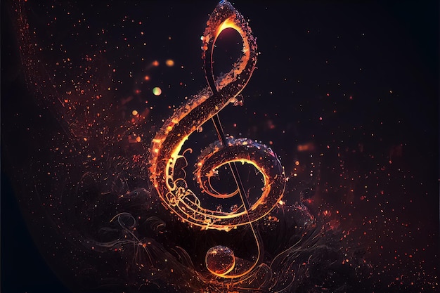 Illustration of majestic treble clef music string instrument in gold colors