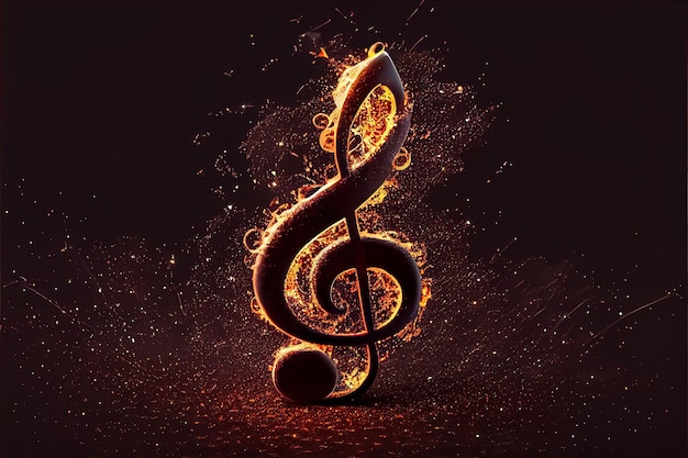 Photo illustration of majestic treble clef music string instrument in gold colors