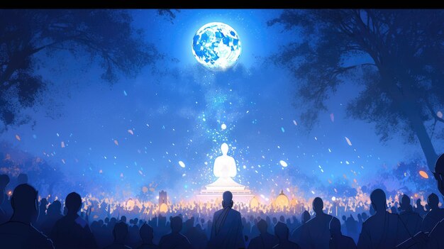 Illustration makha bucha day in blue