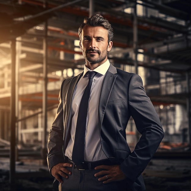 illustration of male architect standing with his arms crossed