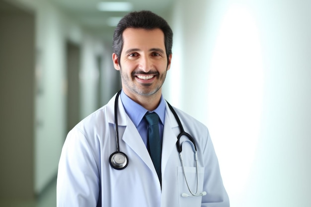 Illustration of a male doctor wearing a white lab coat and stethoscope