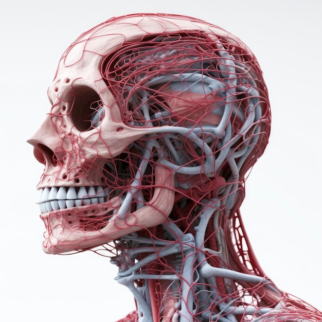 男性の頭部筋肉の解剖学 サイドビューを白に分離したイラスト