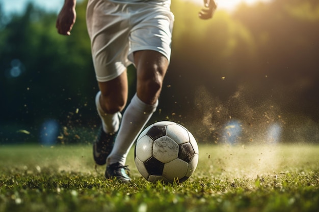 illustration of Male soccer player on soccer field during evening time