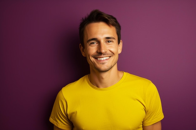 illustration of a man dressed in yellow t shirt is smiling against a background