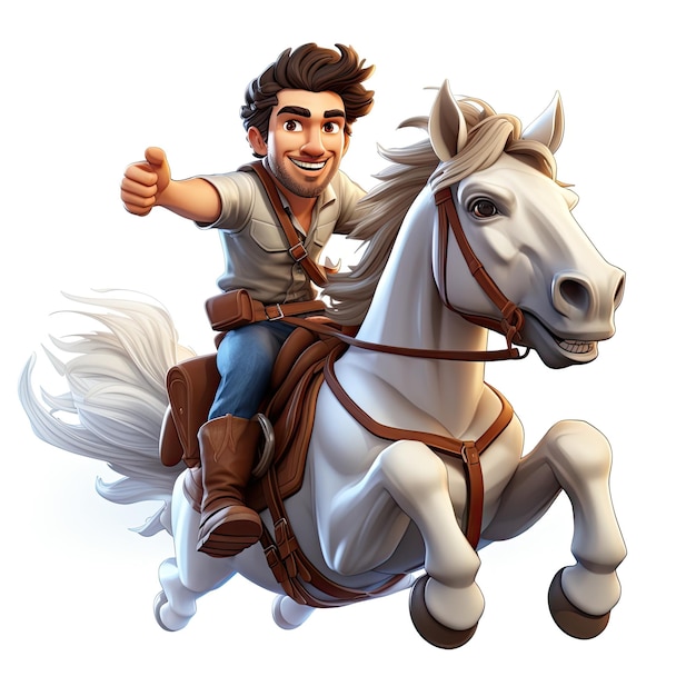 Photo illustration man engaging horses riding cartoon