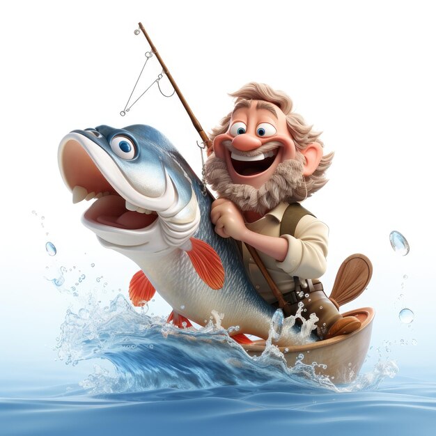Photo illustration man fishing cartoon