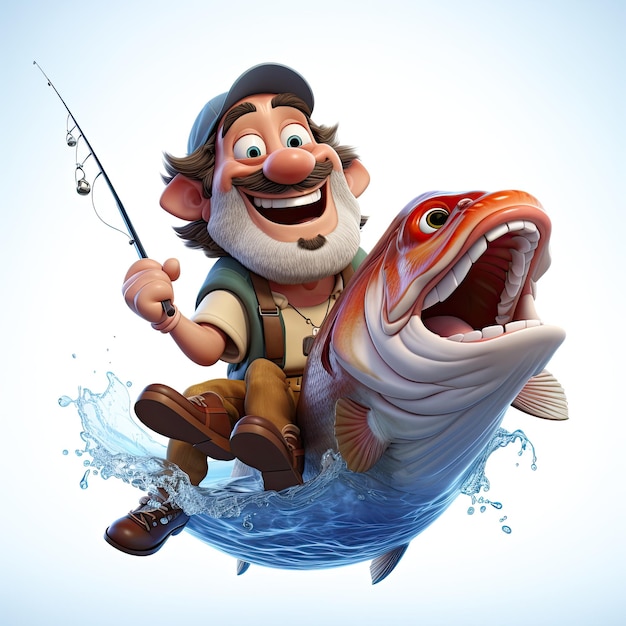 Photo illustration man fishing happy