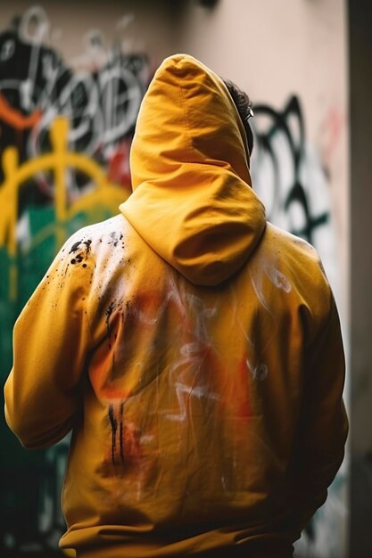 Premium AI Image | illustration man from behind with a hood doing ...