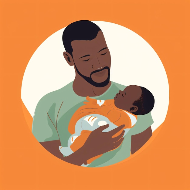 An illustration of a man holding a baby.