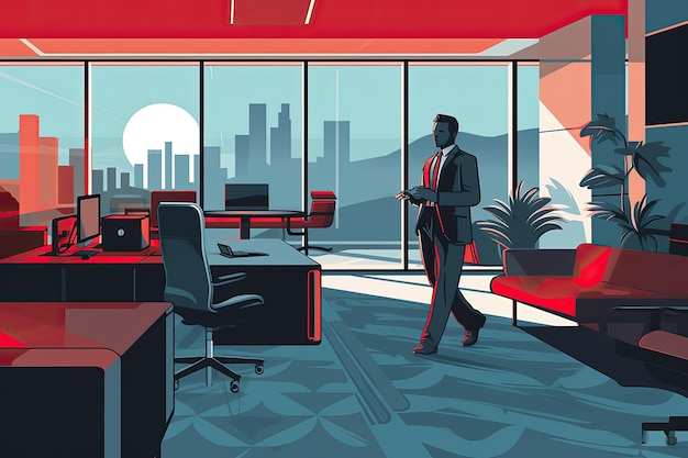 Illustration of Man in Modern Work Environment