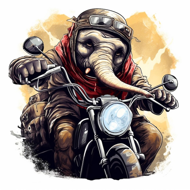 illustration of a man riding an elephant on a motorcycle generative ai