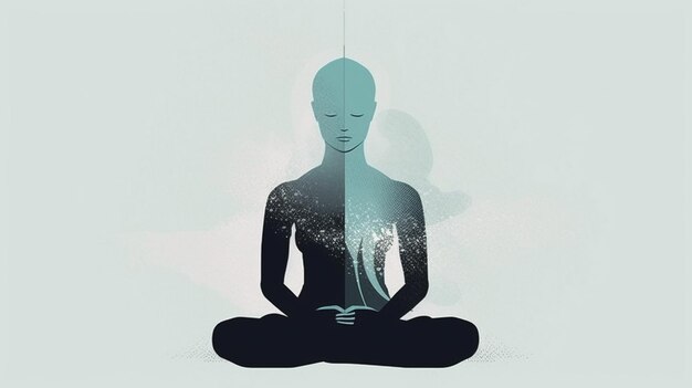 Illustration of a man sitting in a lotus position with his eyes closed generative ai