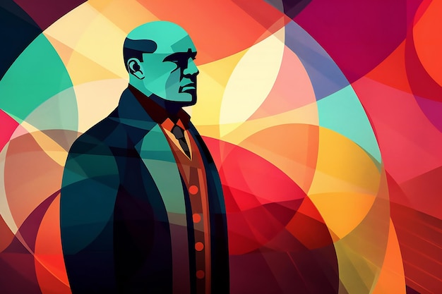 Illustration of a man in a suit on colorful abstract background