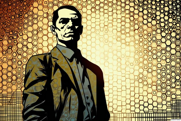 Illustration of a man in a suit on a grunge background