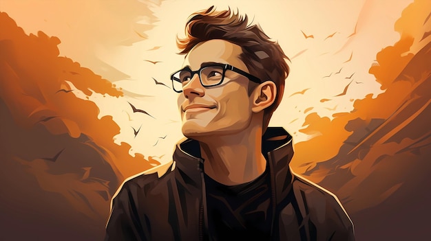 Illustration of a man wearing glasses