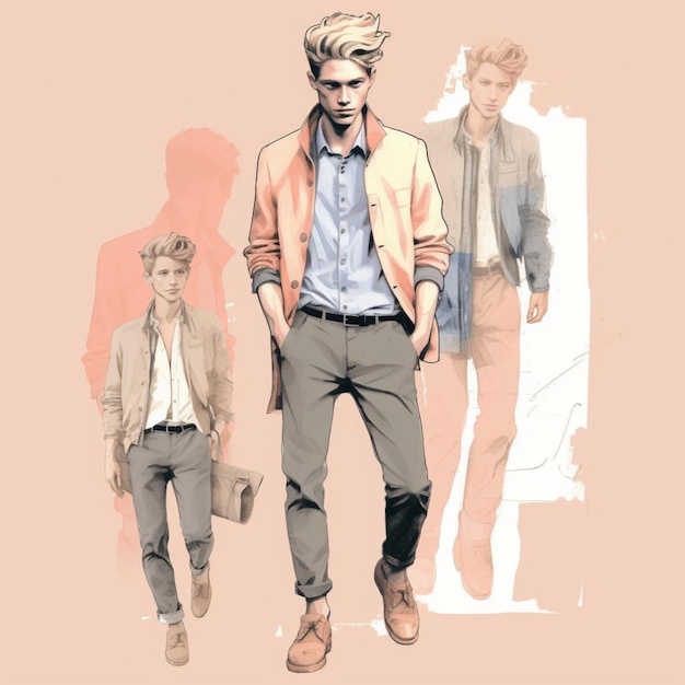 Illustration of a man wearing a pastel colors jacket and pants