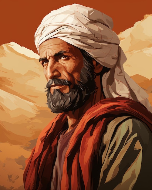 an illustration of a man with a beard and turban