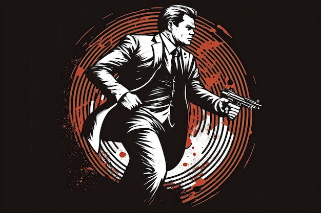 Foto illustrazione di un uomo con una pistola logo mafia gangster design intelligenza artificiale generativa