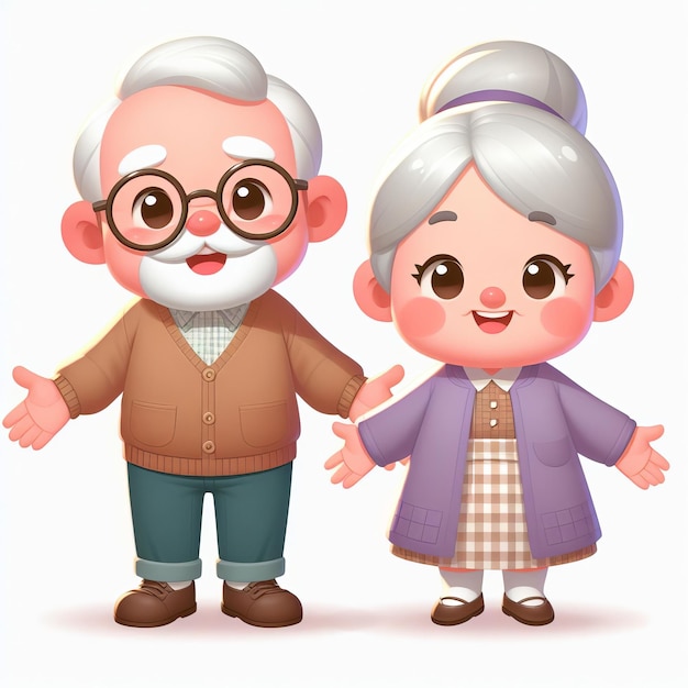 Photo illustration of a man and woman illustration of a grandfather and grandmother