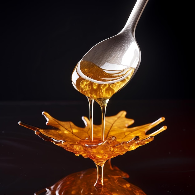 illustration of maple syrup pouring on spoonp