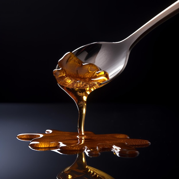 illustration of maple syrup pouring on spoonp