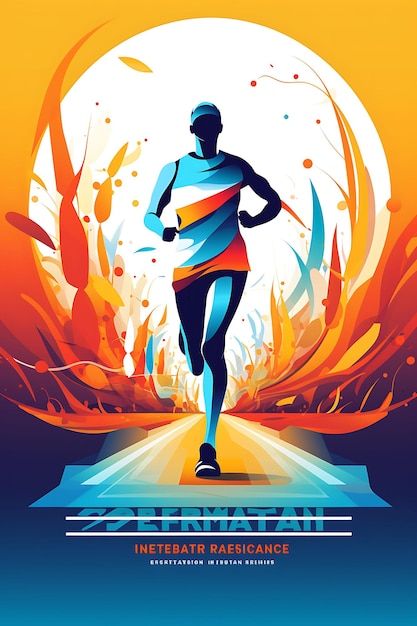 Illustration Marathon Race Endurance and Achievement Vibrant Color Scheme Flat 2D Sport Art Poster