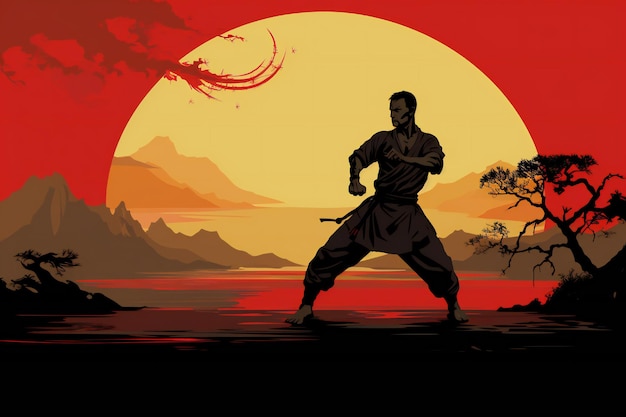 Illustration of a martial artist with empty space