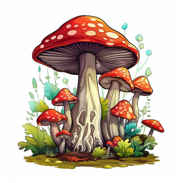 illustration of Mashroom tree colorfull 2D vector image cartoon styl