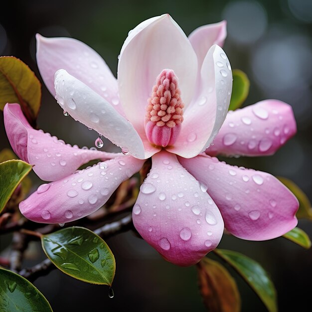 Illustration of masterpiece photo of magnolia flower with water