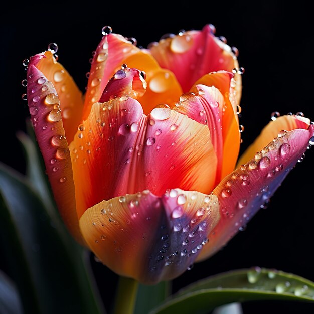 Illustration of masterpiece photo of tulip flower with water drops