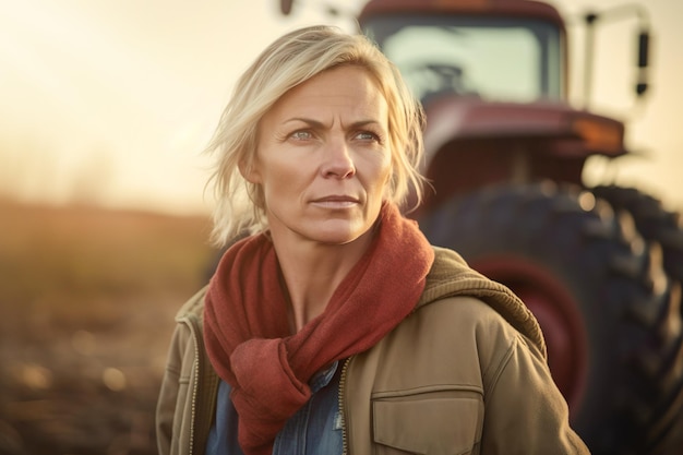 Foto illustrazione di una donna matura che lavora nel campo come agricoltore