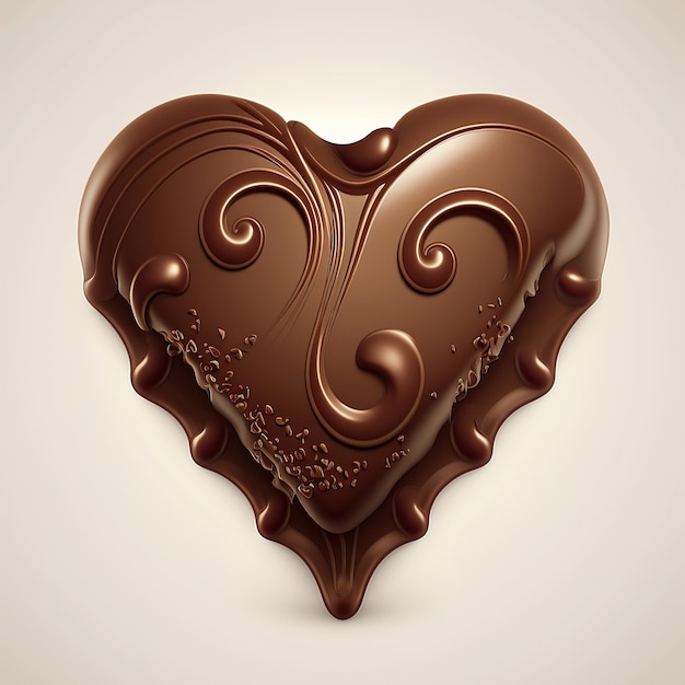 Illustration of melt chocolate in the shape of a heart isolated on black Valentine's Day theme