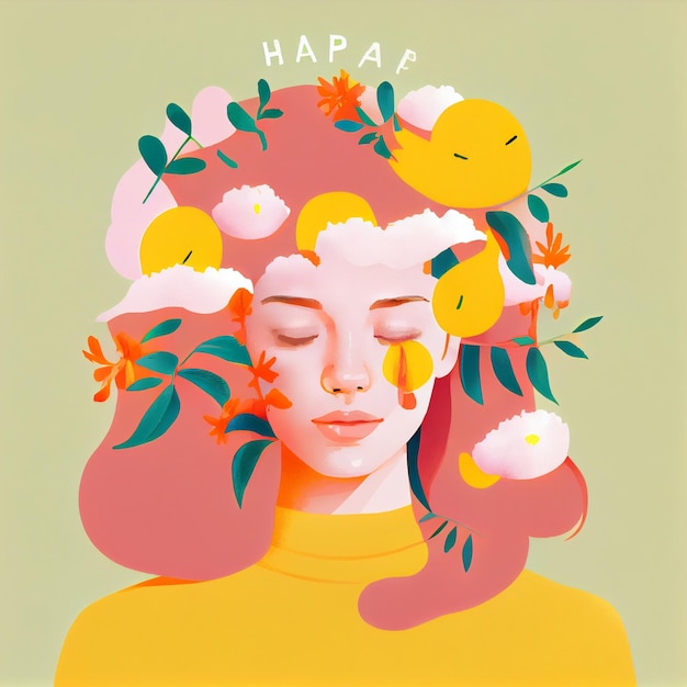 Illustration of a mental health self care happy peace Generative Ai