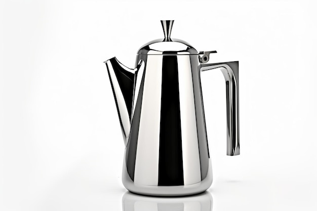 illustration of metal coffee pot on the table white background