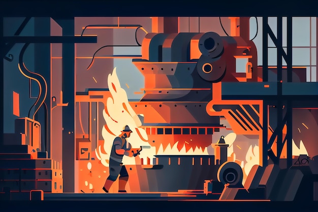 Illustration of metallurgy industry man working in metallurgical factory generative ai