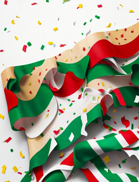 Illustration of Mexico Wavy National Flag Decoration With Confetti