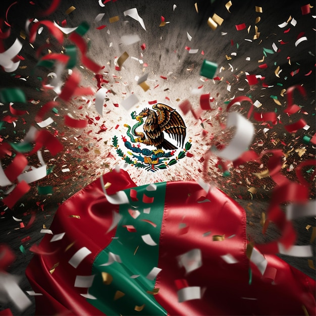 Illustration of Mexico Wavy National Flag Decoration With Confetti