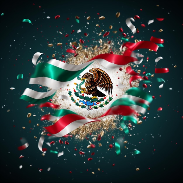 Photo illustration of mexico wavy national flag decoration with confetti