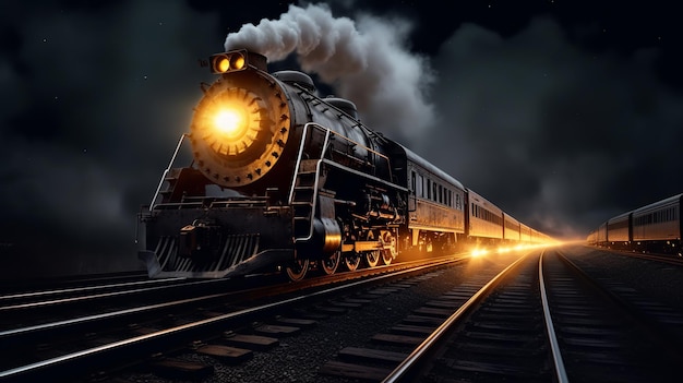 Иллюстрация полуночного поезда на пути к успеху деньги в моте Generative ai