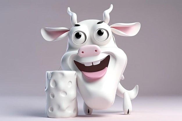 Illustration of milk in the form of a cheerful white cow Generative AI
