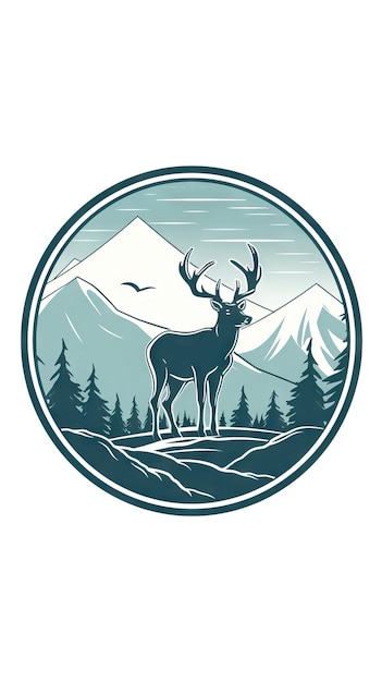 Photo illustration minimalist deer standing on a mountain summit adventure and mountain concept