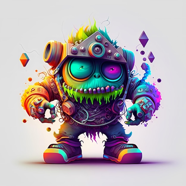 Illustration Of a a mix between cyberpunk and steampunk Monster 3D design with half robot body parts