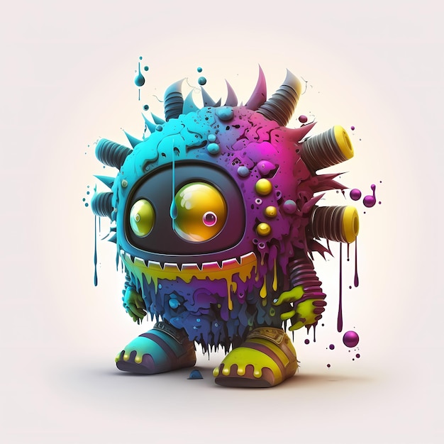 Illustration Of a a mix between cyberpunk and steampunk Monster 3D design with half robot body parts