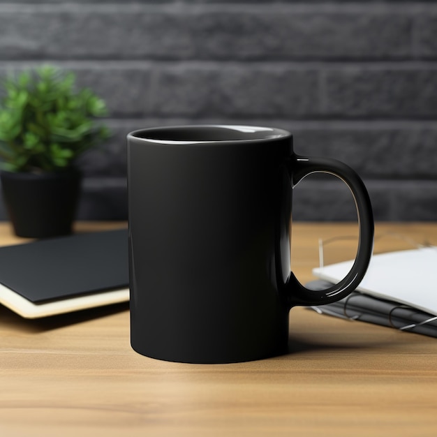 illustration of mockup black blank coffee mug with straight sides
